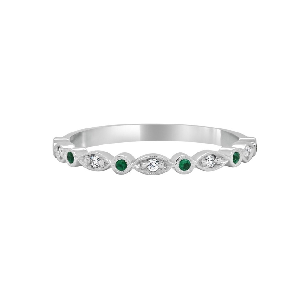 Sterling Silver Stacking Ring – Green & Clear CZ Accents (size 8)